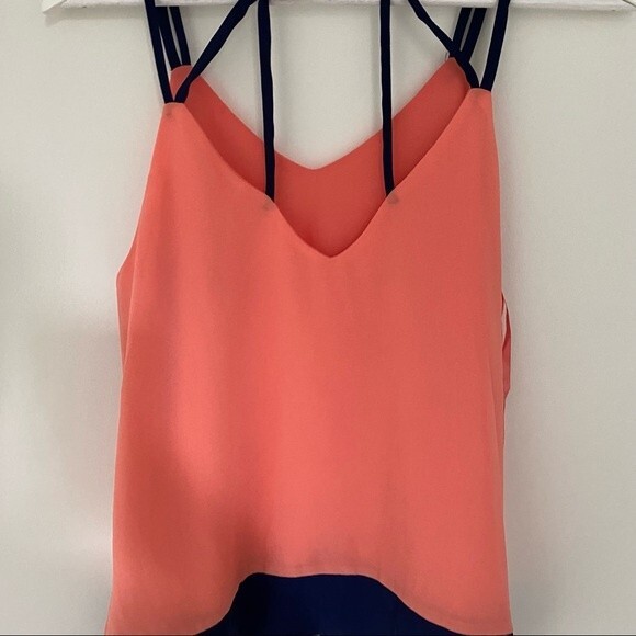 Impeccable Pig Tank Top Peach Orange Navy Blue Color Block Flowy Straps Solid - Picture 5 of 9